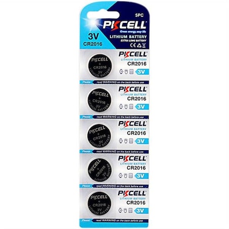 Pkcell PK Cell CR2016-5B 3.0V Flat Lithium Manganese Battery; Pack of 5 CR2016-5B
